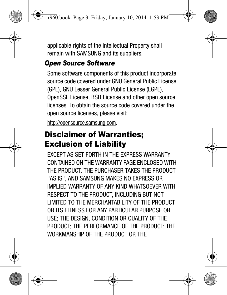 Disclaimer of warranties; exclusion of liability | Samsung SCH-R960ZKAUSC User Manual | Page 3 / 87