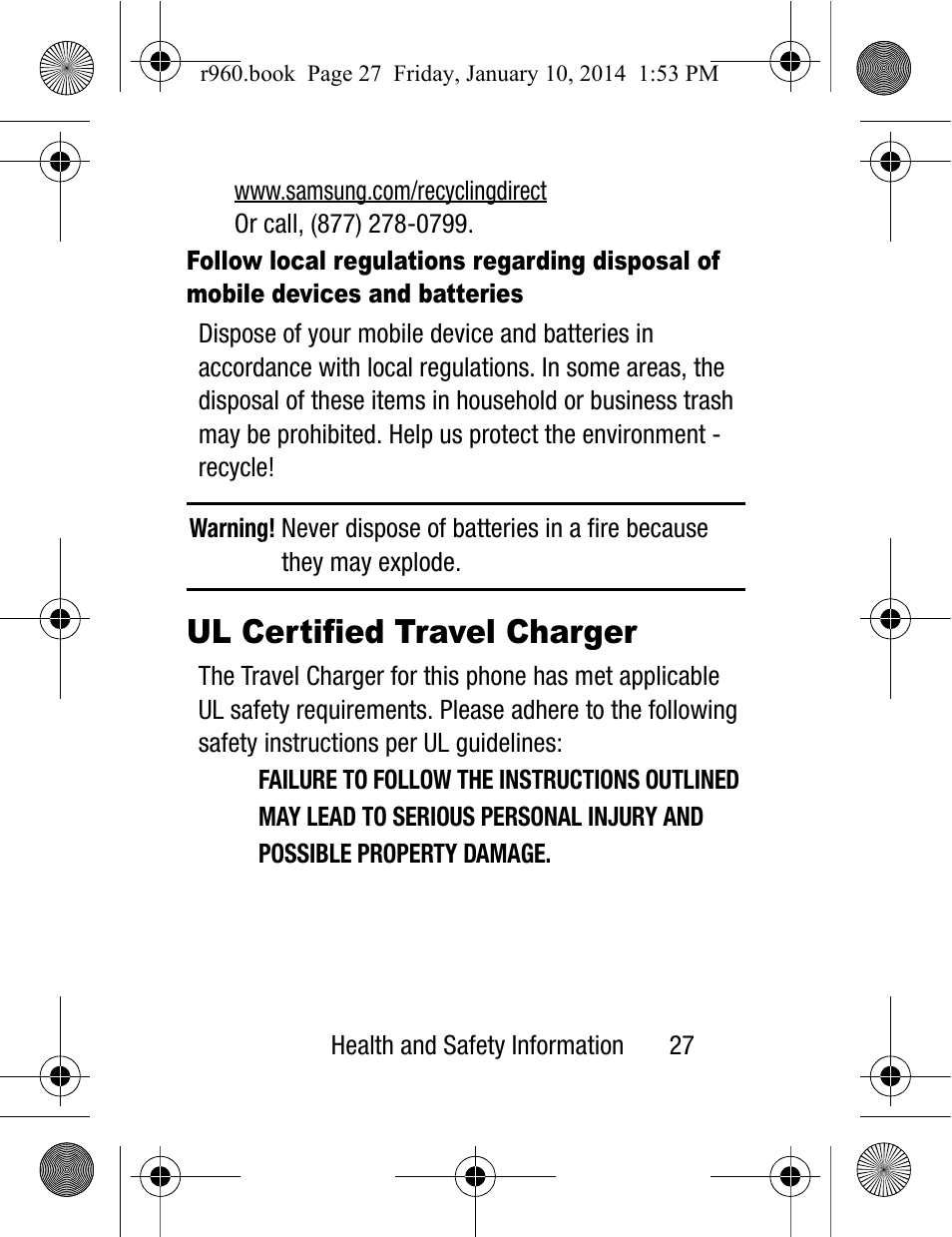 Ul certified travel charger | Samsung SCH-R960ZKAUSC User Manual | Page 35 / 87