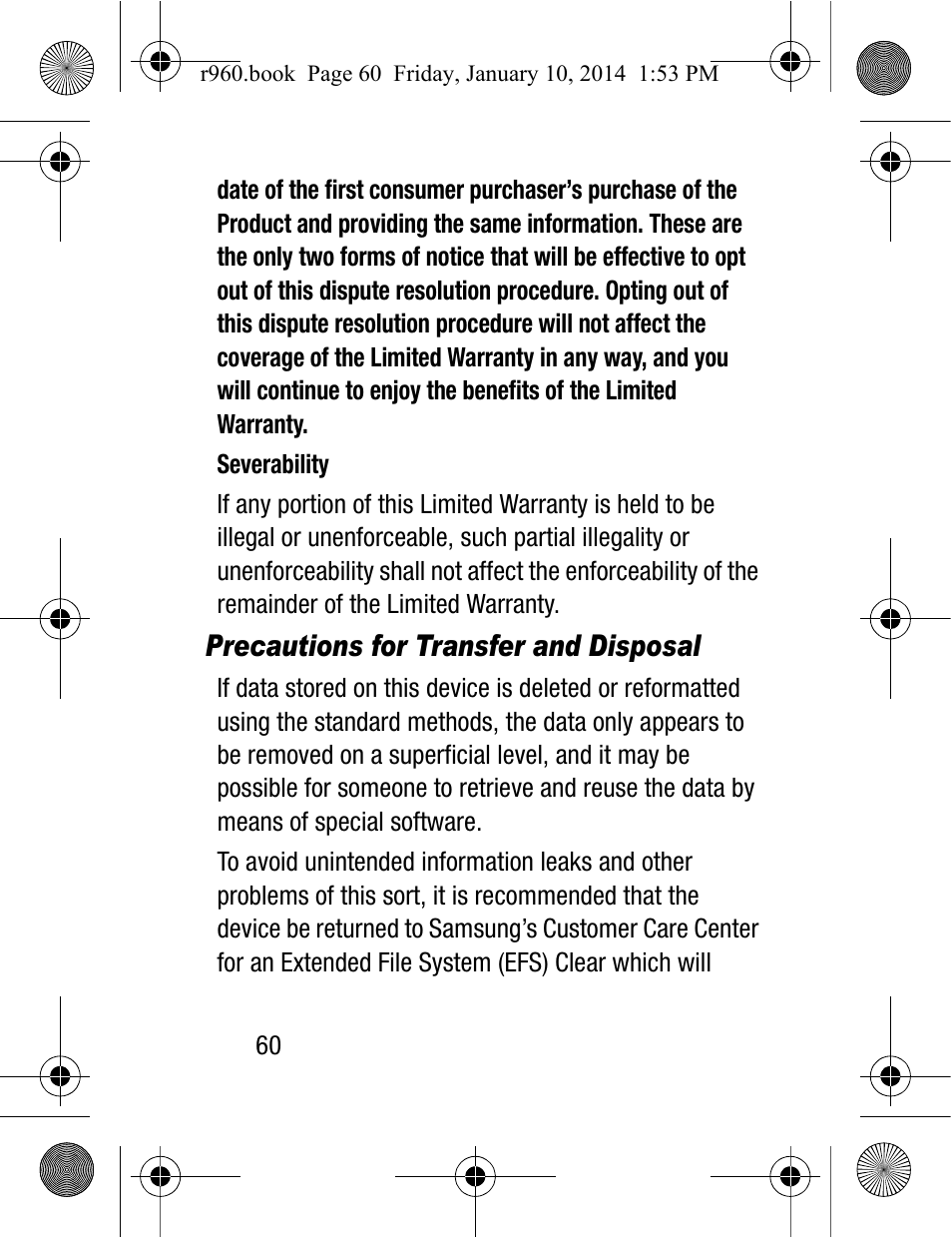 Precautions for transfer and disposal | Samsung SCH-R960ZKAUSC User Manual | Page 68 / 87