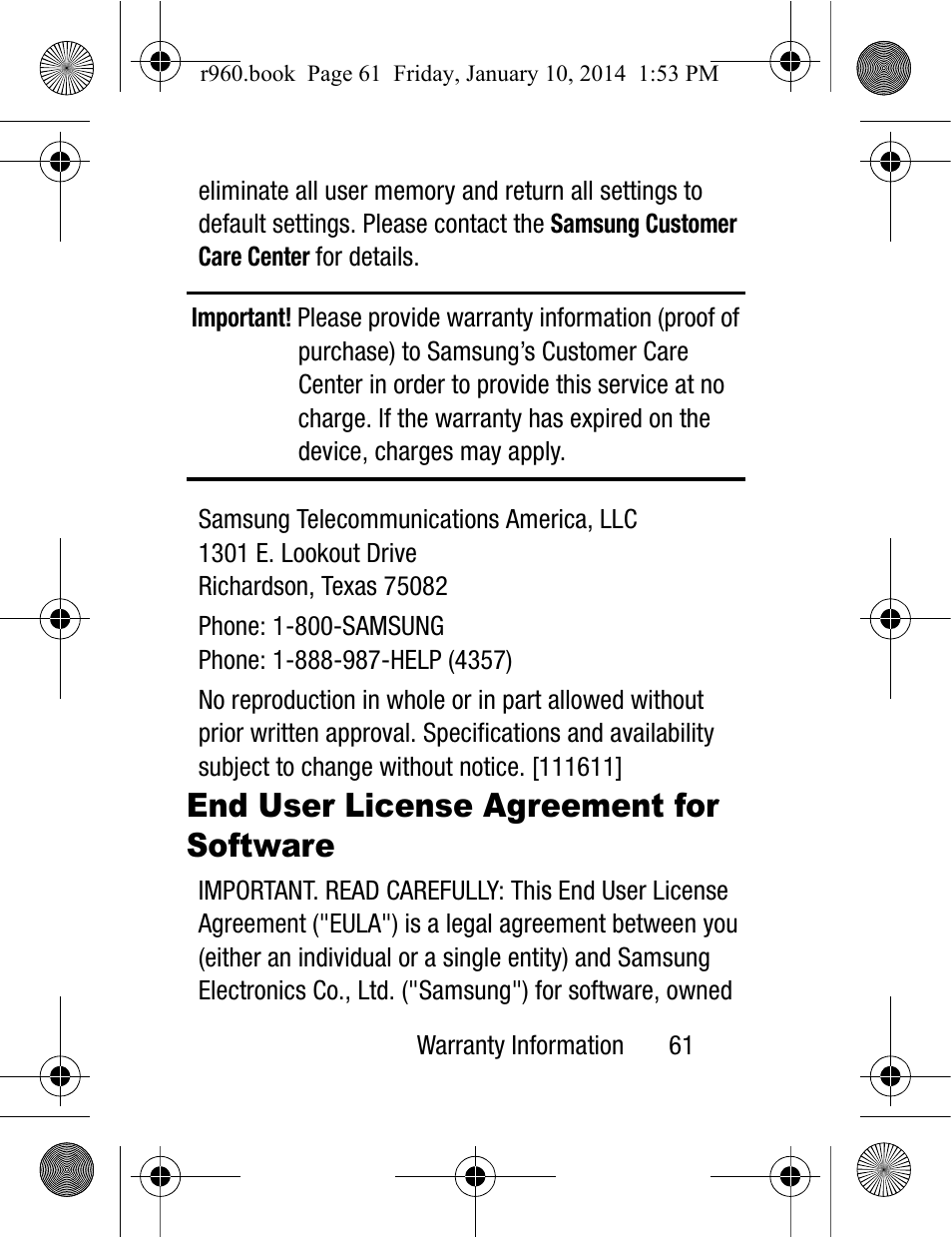 End user license agreement for software | Samsung SCH-R960ZKAUSC User Manual | Page 69 / 87