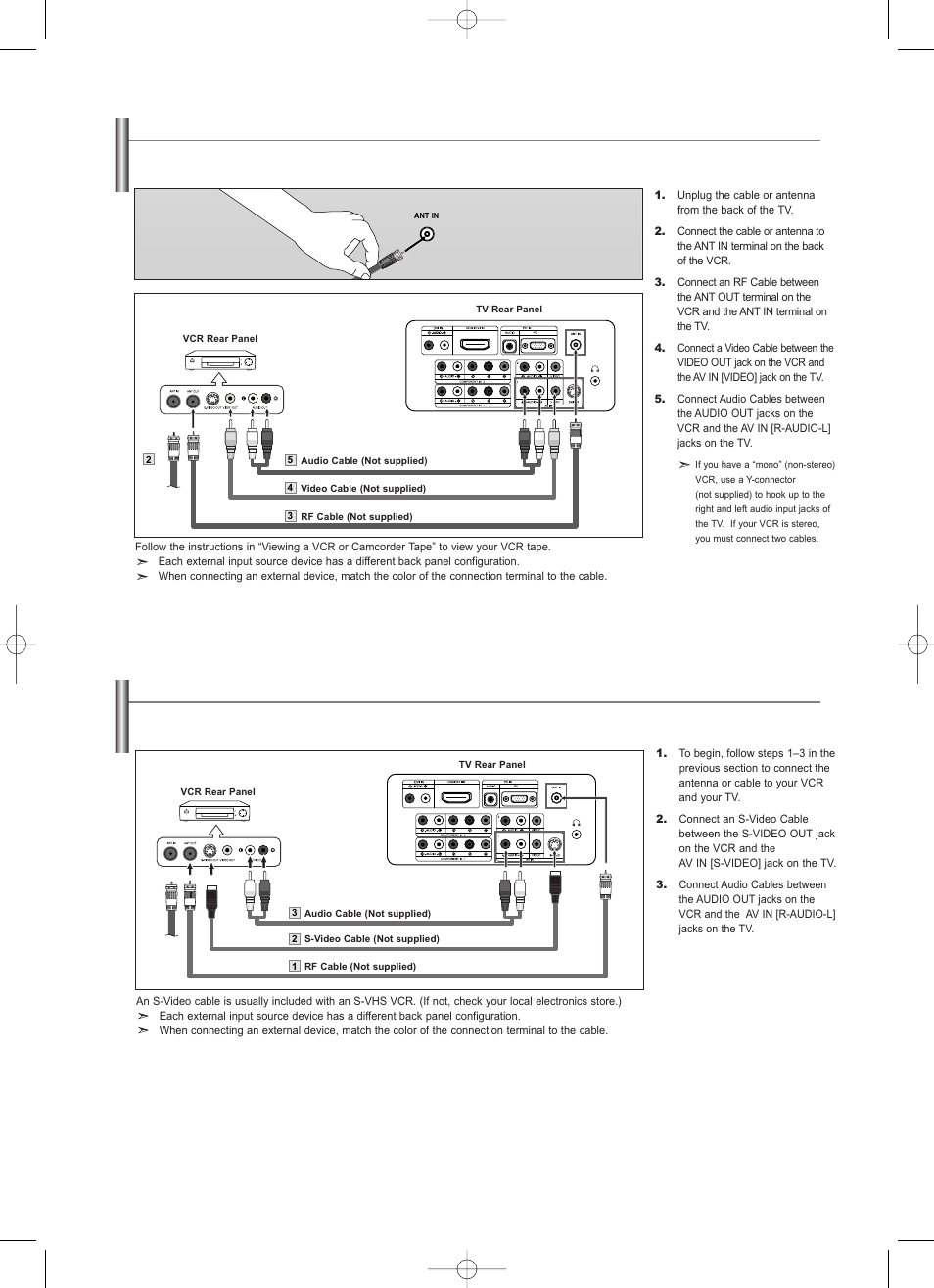 Connecting a vcr, Connecting an s-vhs vcr | Samsung LNS2338WX-XAA User Manual | Page 10 / 77
