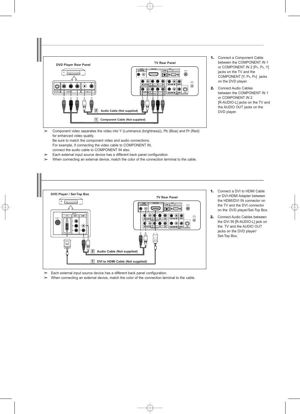 Connecting a dvd player, Connecting a dvd player/set-top box via dvi | Samsung LNS2338WX-XAA User Manual | Page 11 / 77