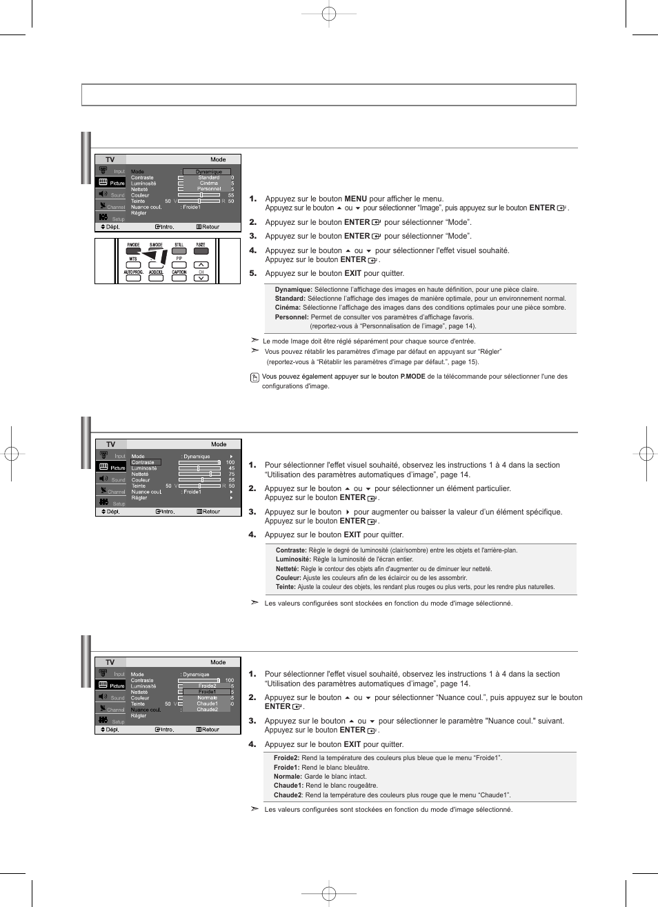 Controle de l'image, Utilisation des paramètres automatiques d’image, Réglage des tons des couleurs | Personnalisation de l’image | Samsung LNS2338WX-XAA User Manual | Page 41 / 77