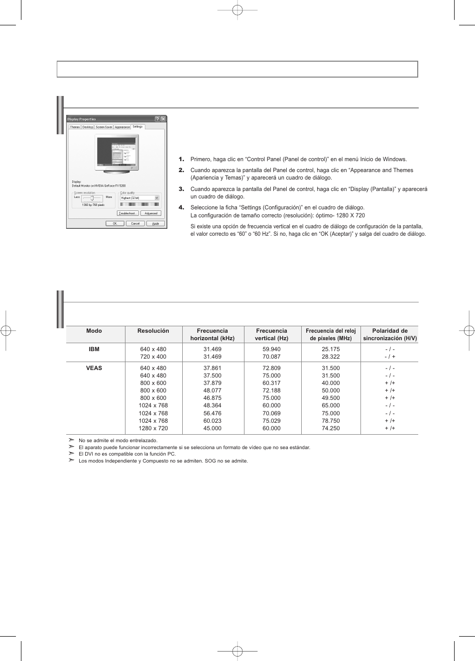 Pantalla de pc, Modos de visualización | Samsung LNS2338WX-XAA User Manual | Page 75 / 77