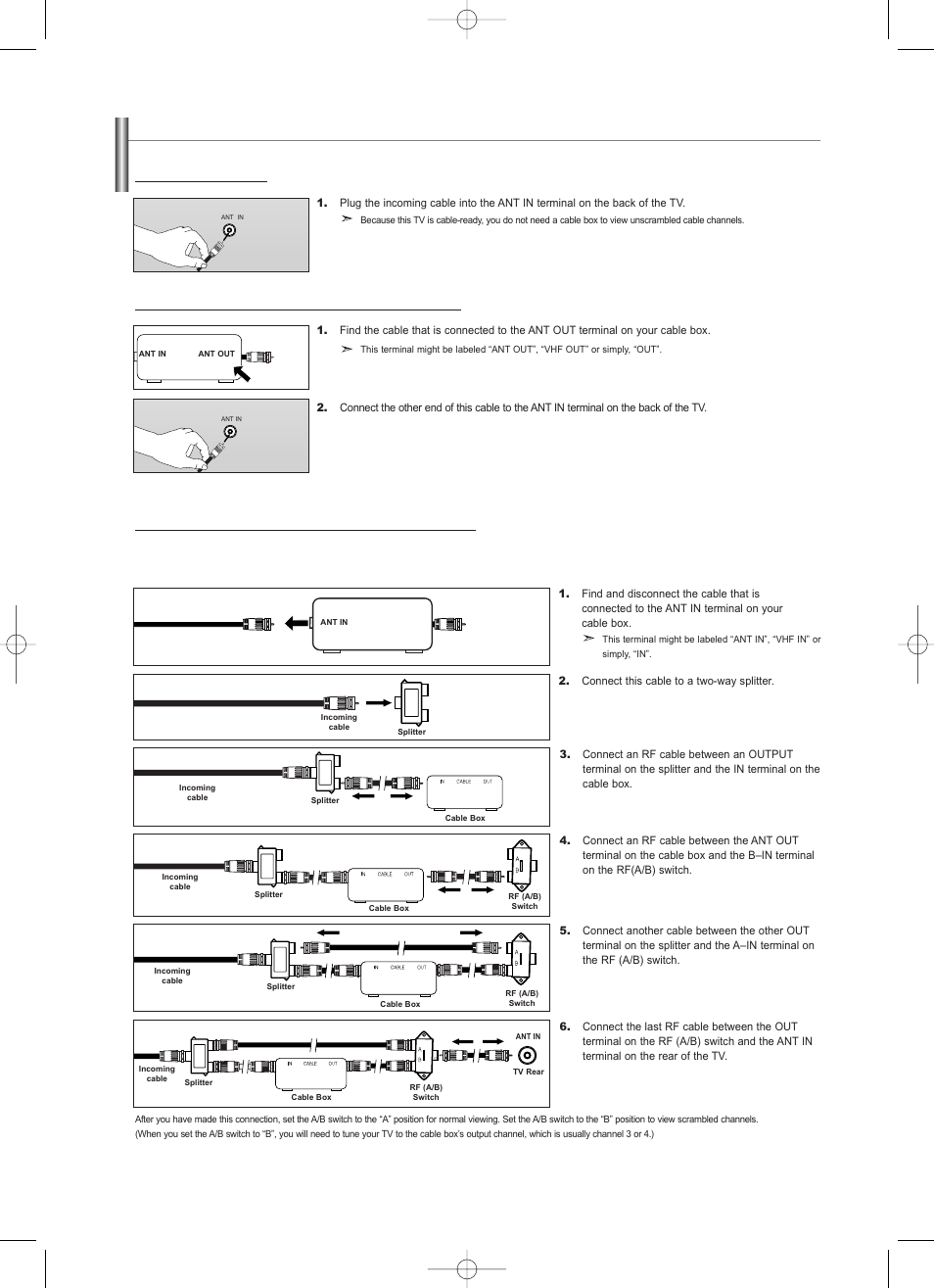 Connecting cable tv | Samsung LNS2338WX-XAA User Manual | Page 9 / 77
