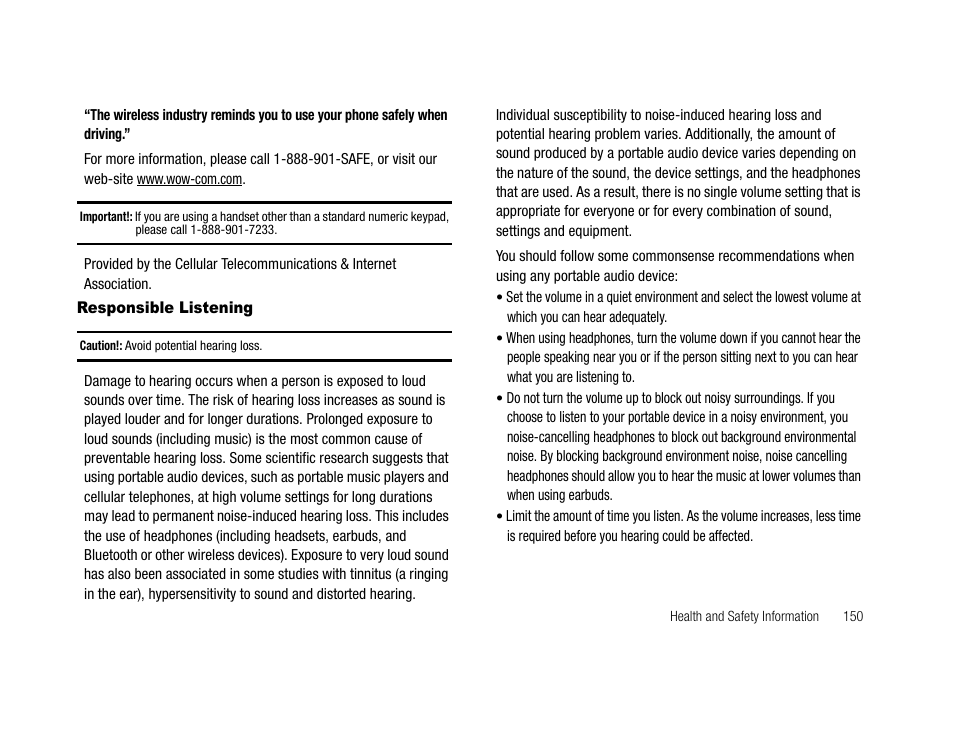 Responsible listening | Samsung SCH-U706HBAATL User Manual | Page 153 / 170