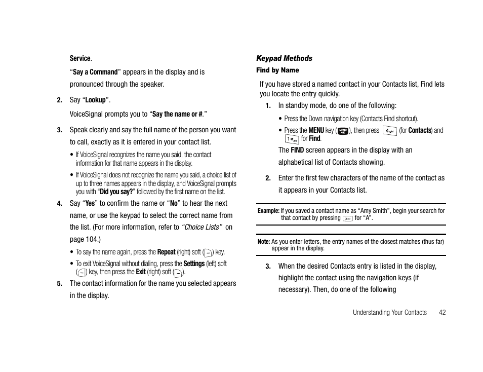 Keypad methods, Find by name | Samsung SCH-U706HBAATL User Manual | Page 45 / 170