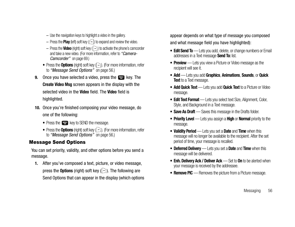 Message send options, For more information, refer to “message send, For more information, refer | Samsung SCH-U706HBAATL User Manual | Page 59 / 170