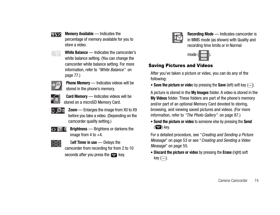 Saving pictures and videos | Samsung SCH-U706HBAATL User Manual | Page 77 / 170