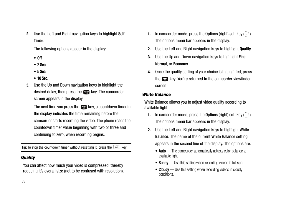 Quality, White balance | Samsung SCH-U706HBAATL User Manual | Page 86 / 170