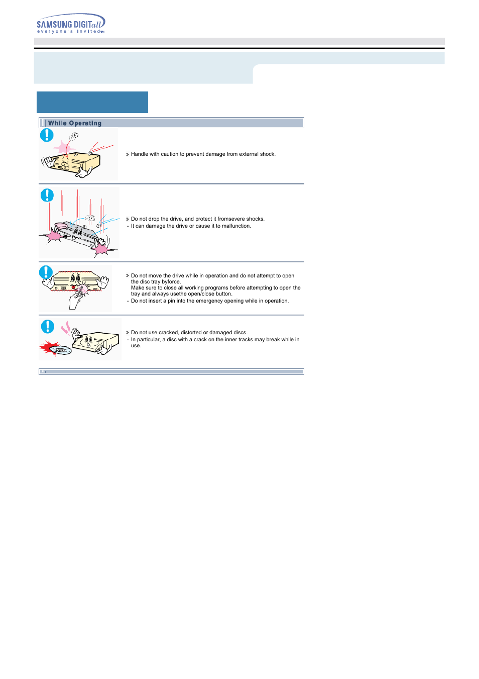While operating, Safety precautions | Samsung SC-148A-DOM User Manual | Page 4 / 15