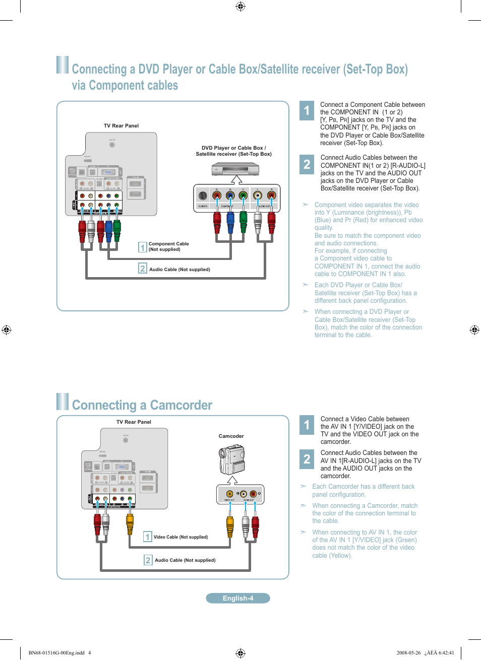 Connecting a camcorder | Samsung LN32A330J1NXZA User Manual | Page 4 / 12