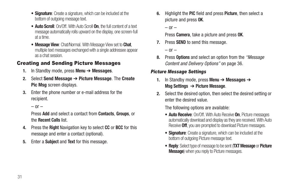 Creating and sending picture messages | Samsung SCH-R570ZBAMTR User Manual | Page 34 / 104