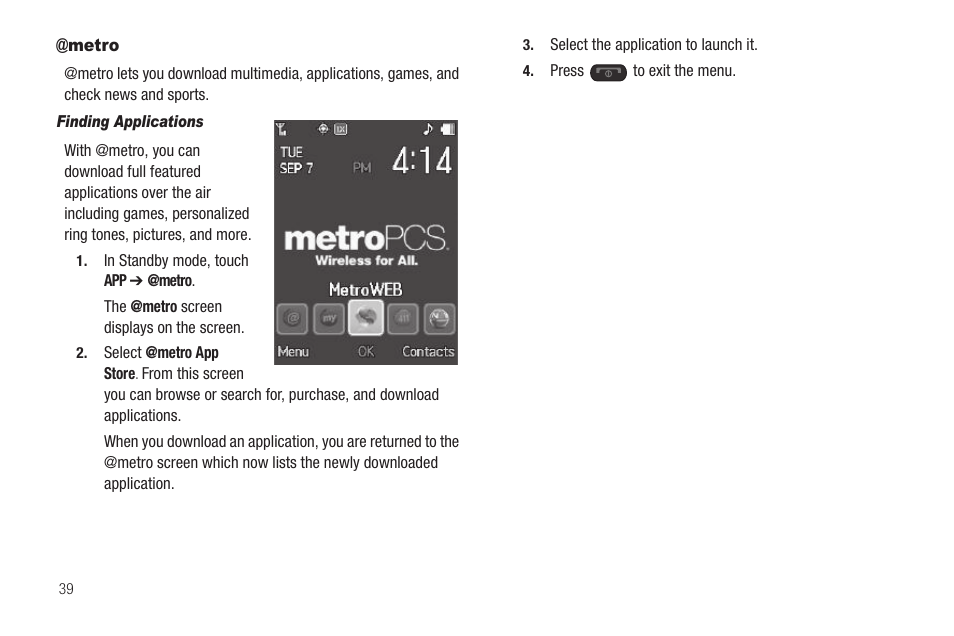 Metro | Samsung SCH-R570ZBAMTR User Manual | Page 42 / 104