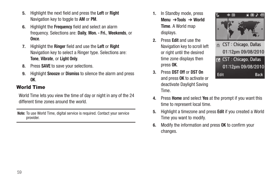 World time | Samsung SCH-R570ZBAMTR User Manual | Page 62 / 104