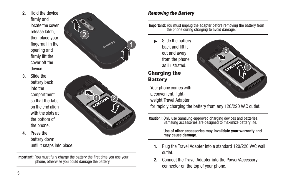 Charging the battery | Samsung SCH-R570ZBAMTR User Manual | Page 8 / 104