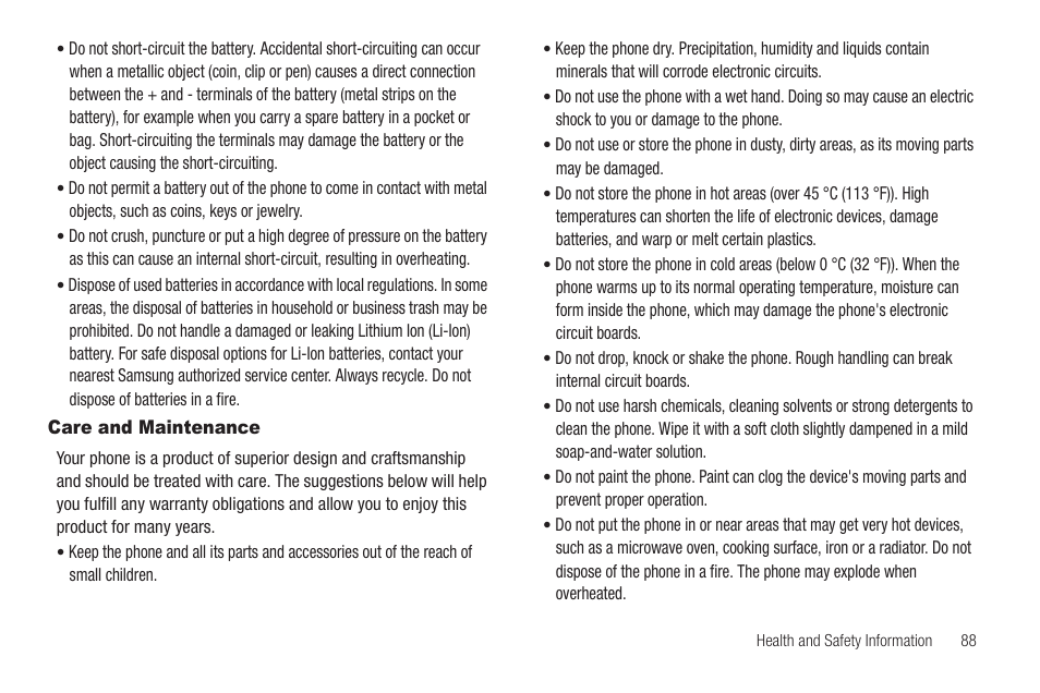 Care and maintenance | Samsung SCH-R570ZBAMTR User Manual | Page 91 / 104