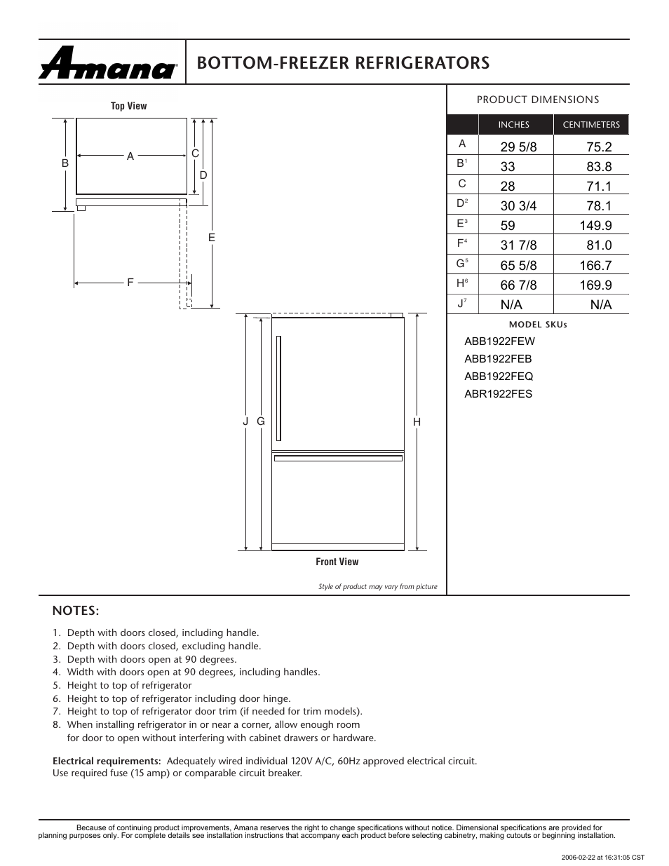 Amana ABB1922FEQ User Manual | 1 page