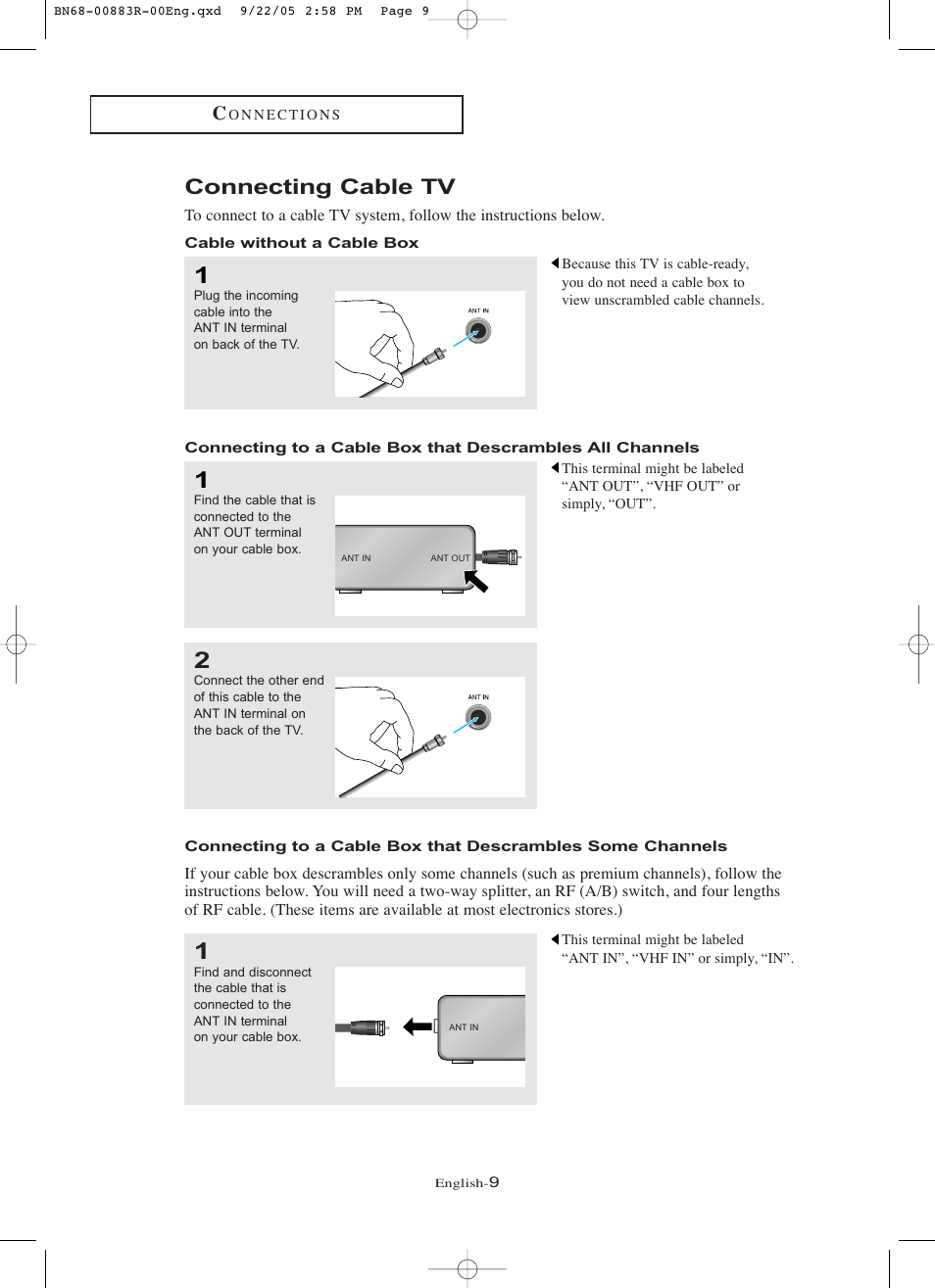 Connecting cable tv | Samsung LNR238WAX-XAA User Manual | Page 14 / 88