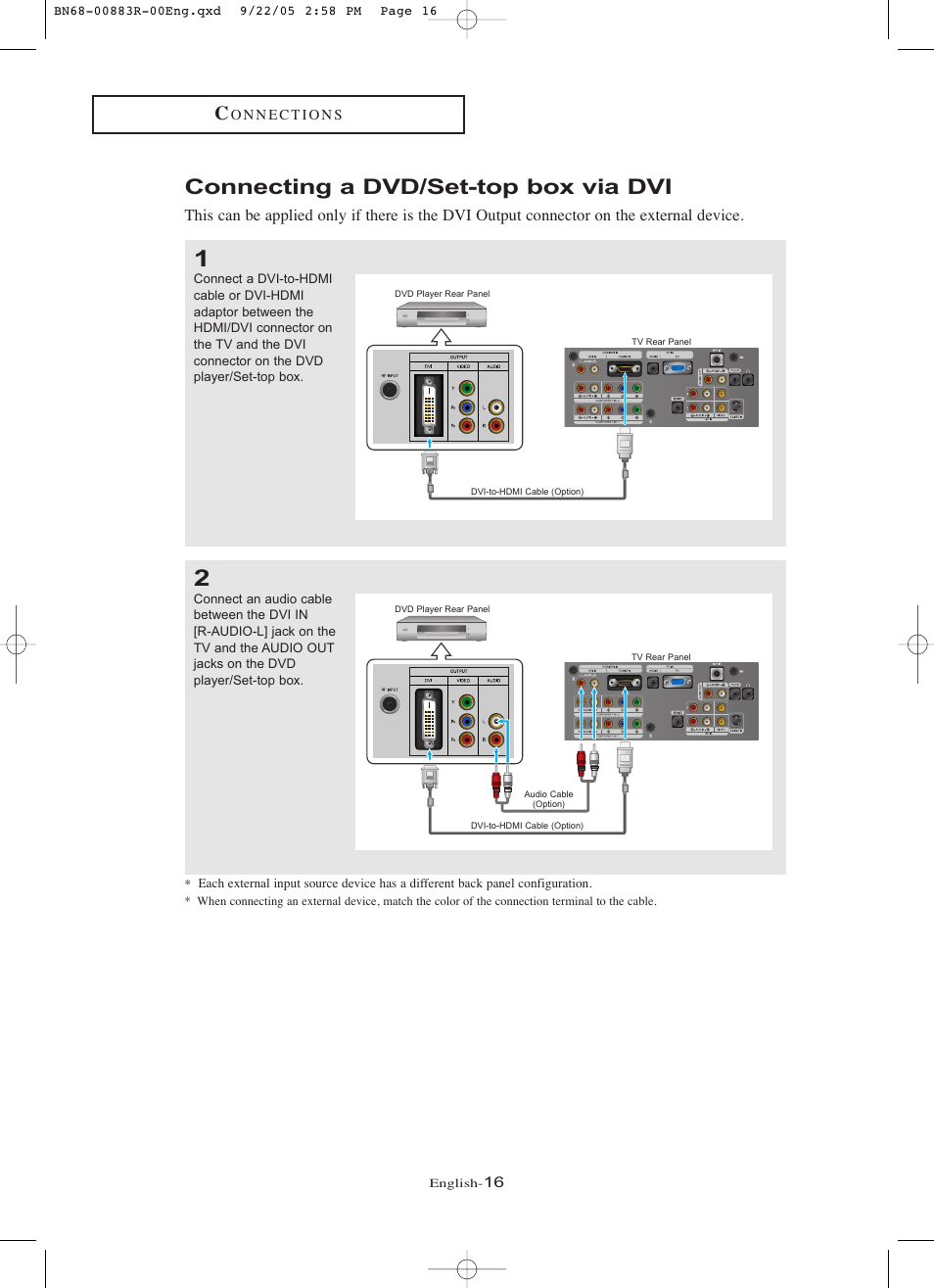 Connecting a dvd/set-top box via dvi | Samsung LNR238WAX-XAA User Manual | Page 21 / 88