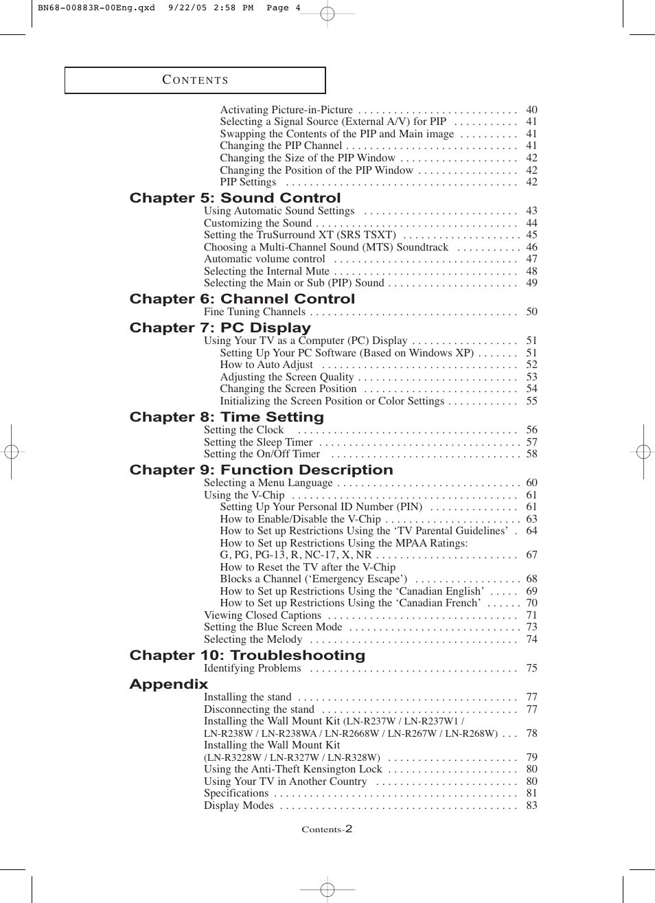 Samsung LNR238WAX-XAA User Manual | Page 5 / 88