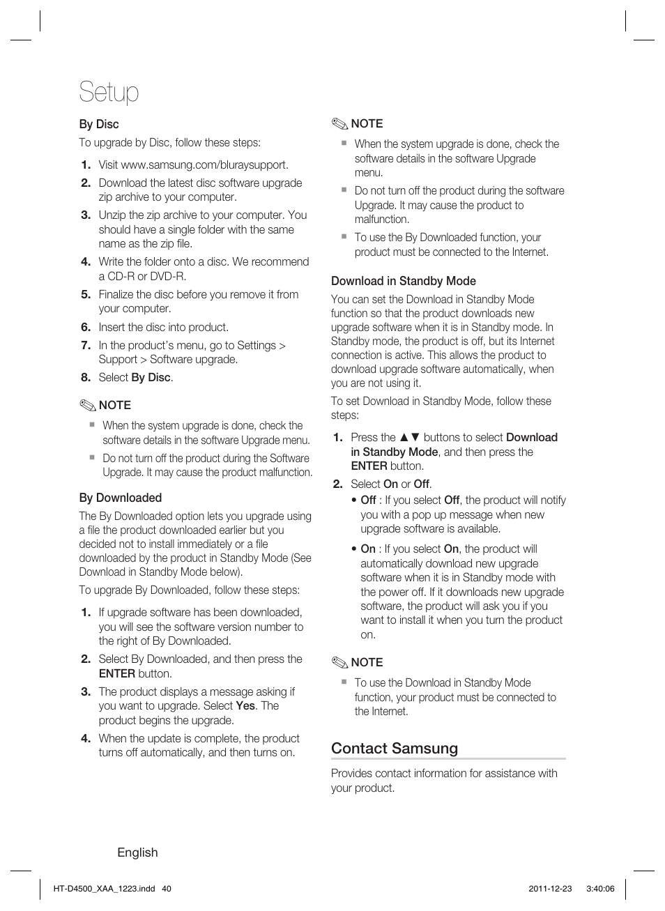 Setup | Samsung HT-D4500-ZA User Manual | Page 40 / 78