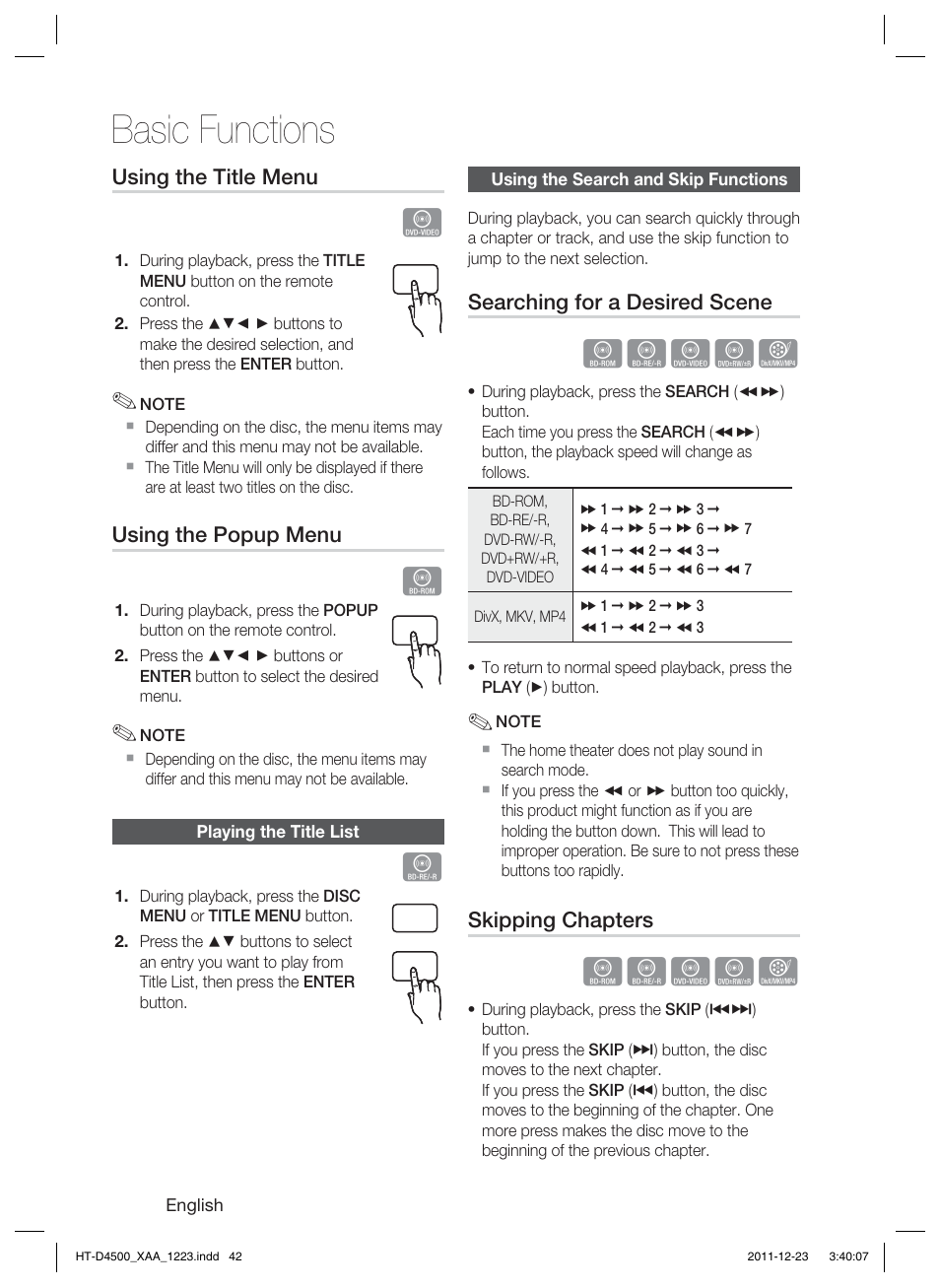 Basic functions, Hzzyx | Samsung HT-D4500-ZA User Manual | Page 42 / 78