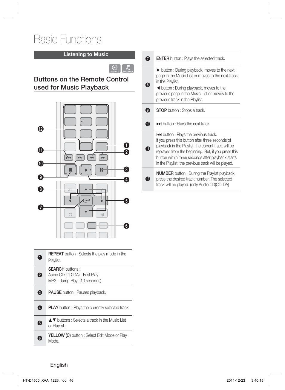 Basic functions | Samsung HT-D4500-ZA User Manual | Page 46 / 78