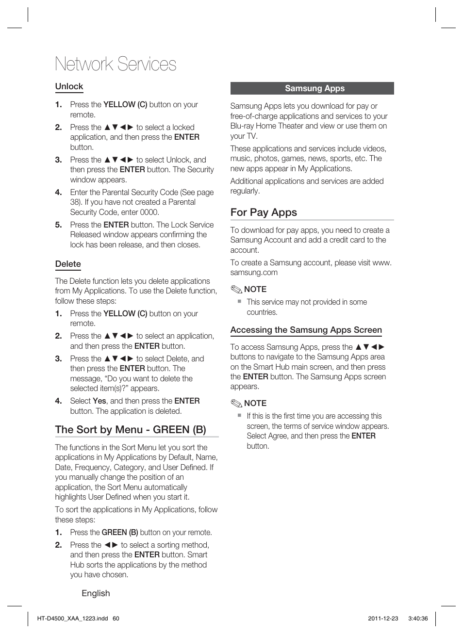 Network services | Samsung HT-D4500-ZA User Manual | Page 60 / 78