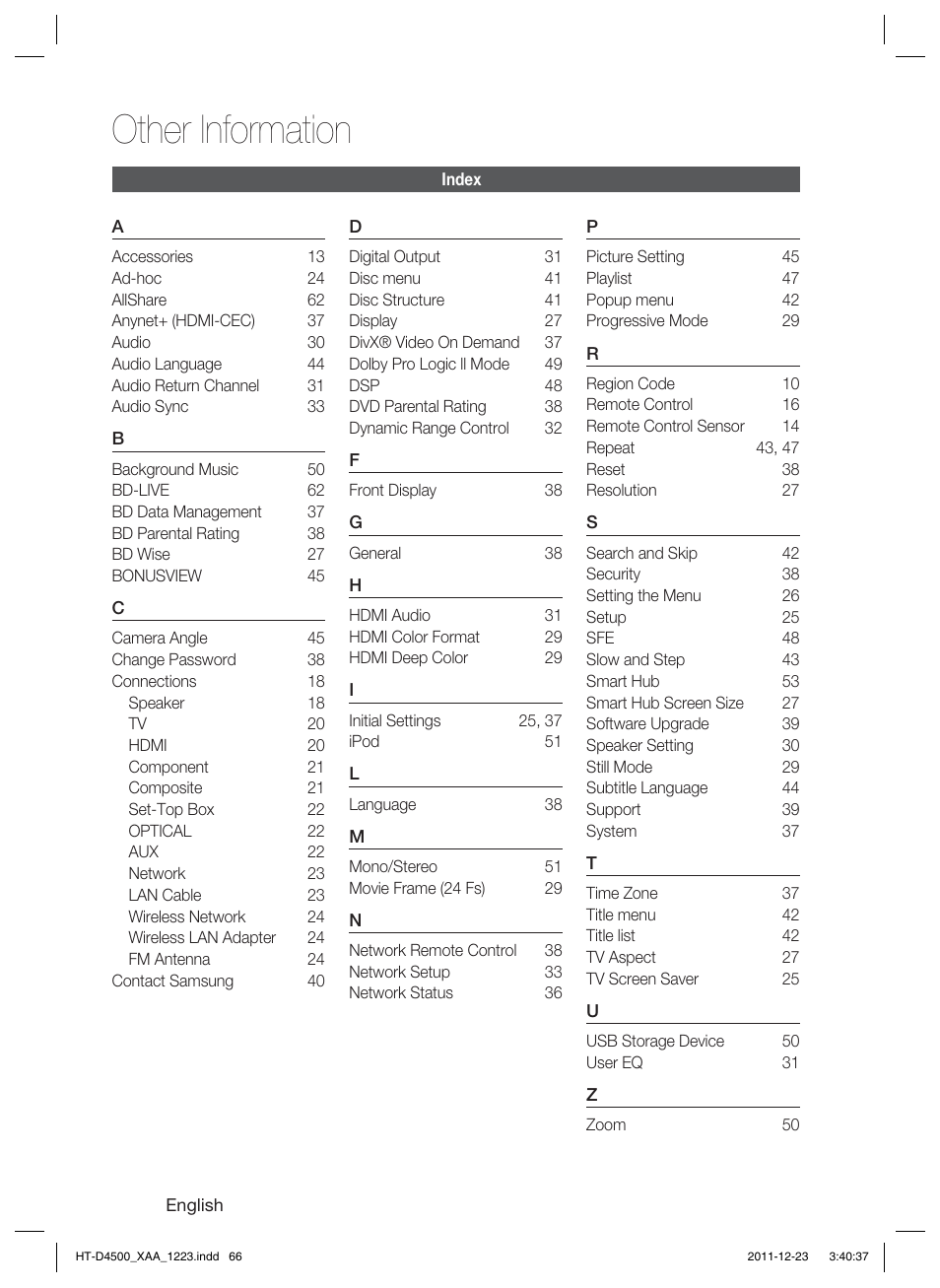 Other information | Samsung HT-D4500-ZA User Manual | Page 66 / 78