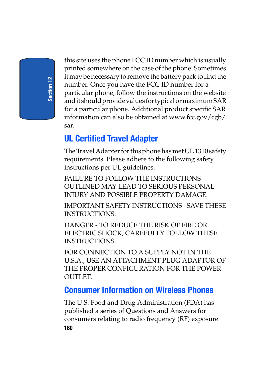 Ul certified travel adapter, Consumer information on wireless phones | Samsung SGH-T629ASBTMB User Manual | Page 182 / 218