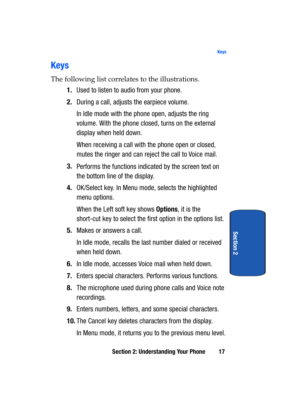 Keys | Samsung SGH-T629ASBTMB User Manual | Page 21 / 218