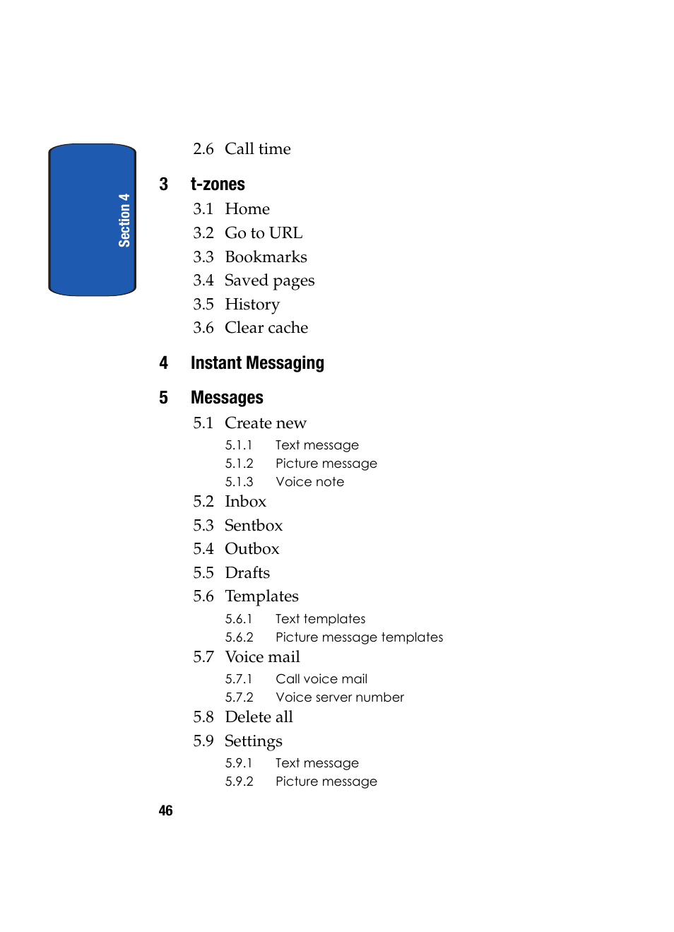 3t-zones, 4instant messaging 5 messages | Samsung SGH-T629ASBTMB User Manual | Page 50 / 218