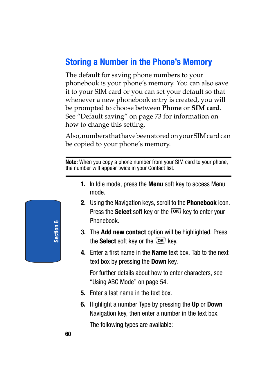 Storing a number in the phone’s memory | Samsung SGH-T629ASBTMB User Manual | Page 64 / 218