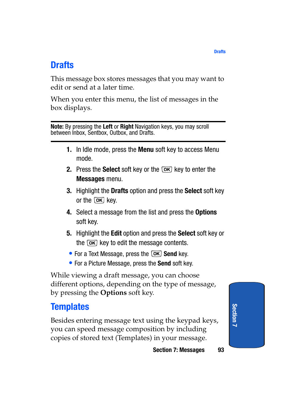 Drafts templates, Drafts, Templates | Samsung SGH-T629ASBTMB User Manual | Page 97 / 218