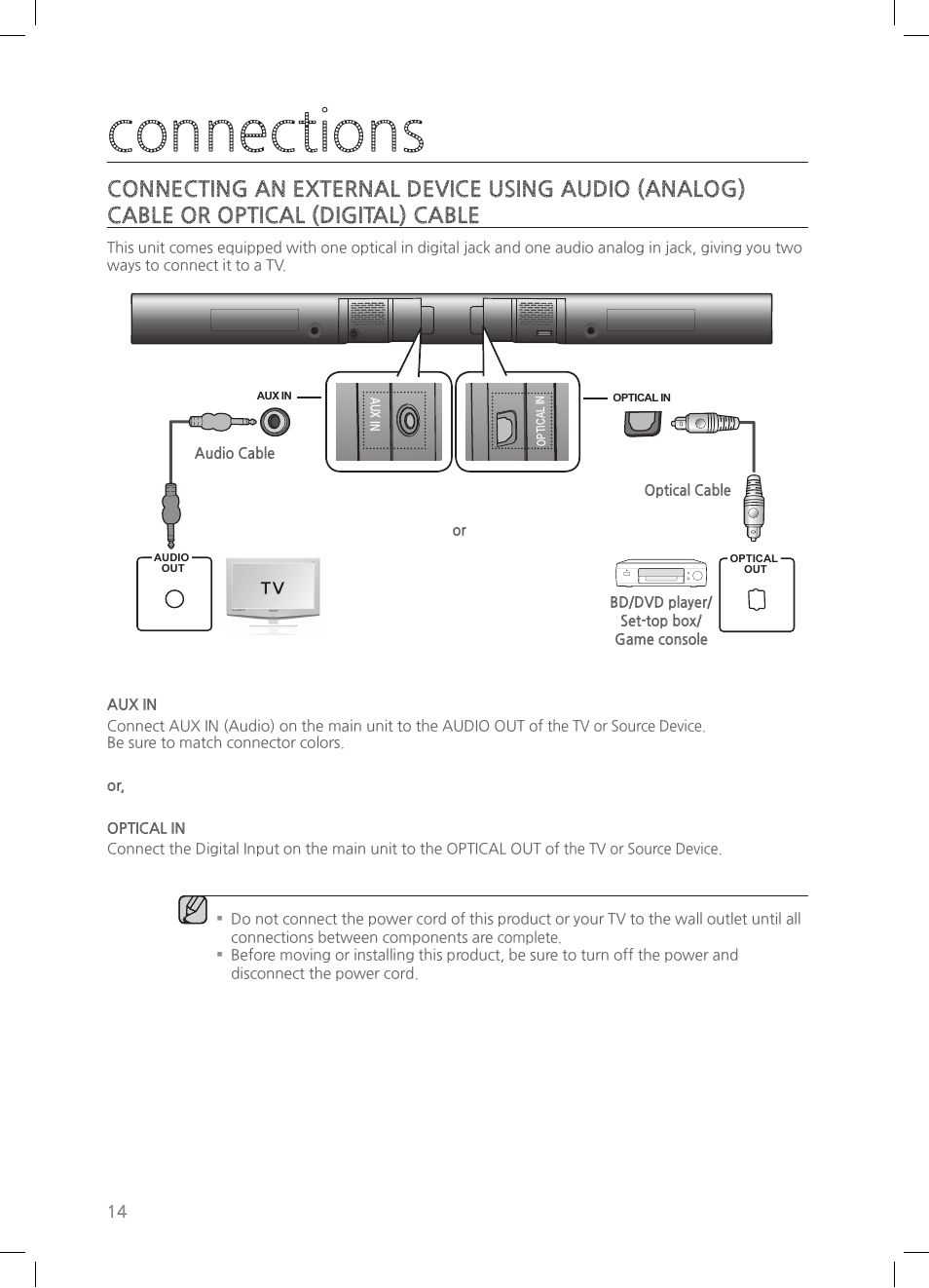 Connections | Samsung HW-HM55C-ZA User Manual | Page 14 / 26