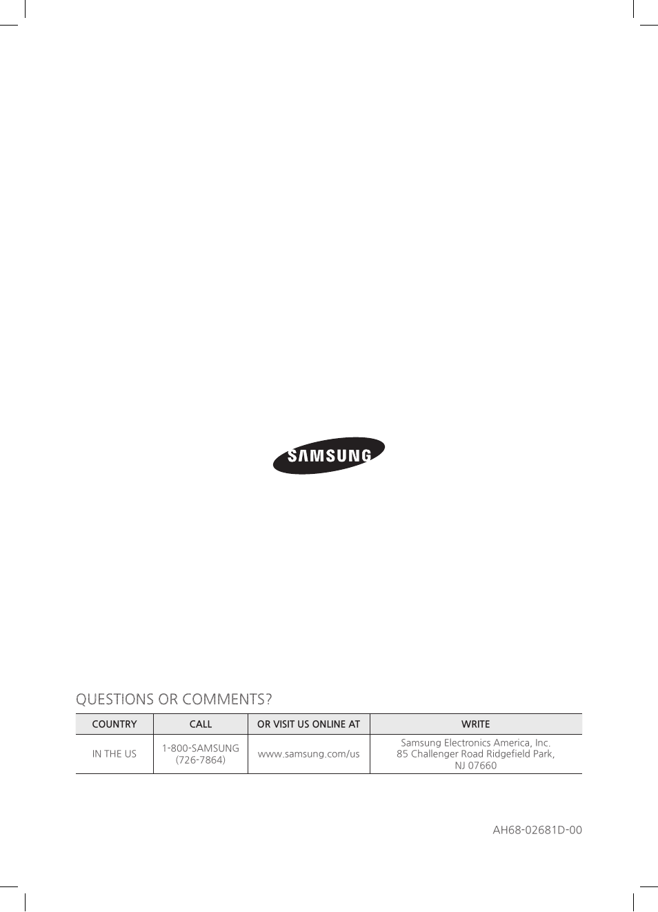 Questions or comments | Samsung HW-HM55C-ZA User Manual | Page 26 / 26
