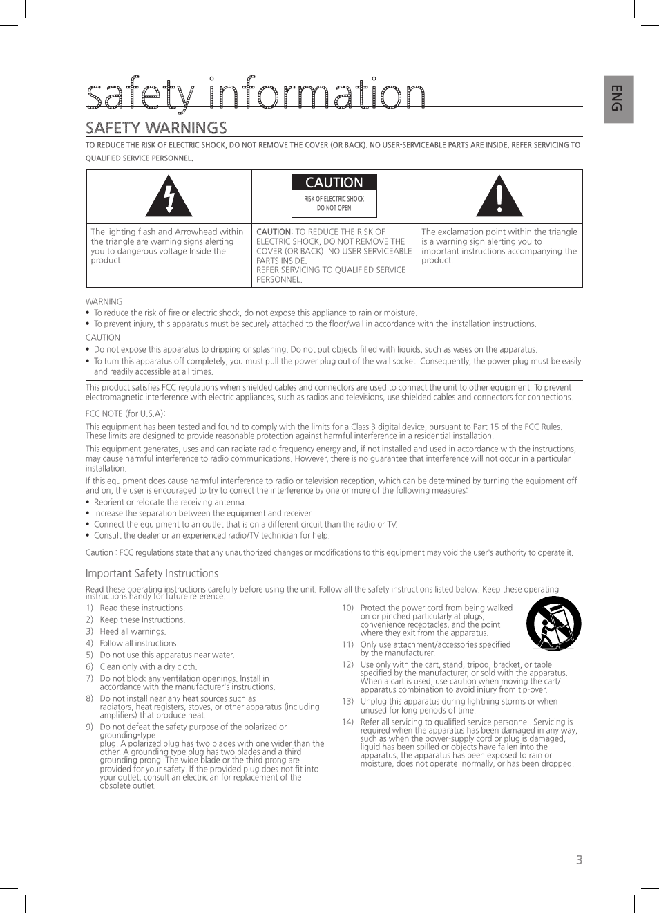 Safety information, Safety warnings, Caution | Samsung HW-HM55C-ZA User Manual | Page 3 / 26