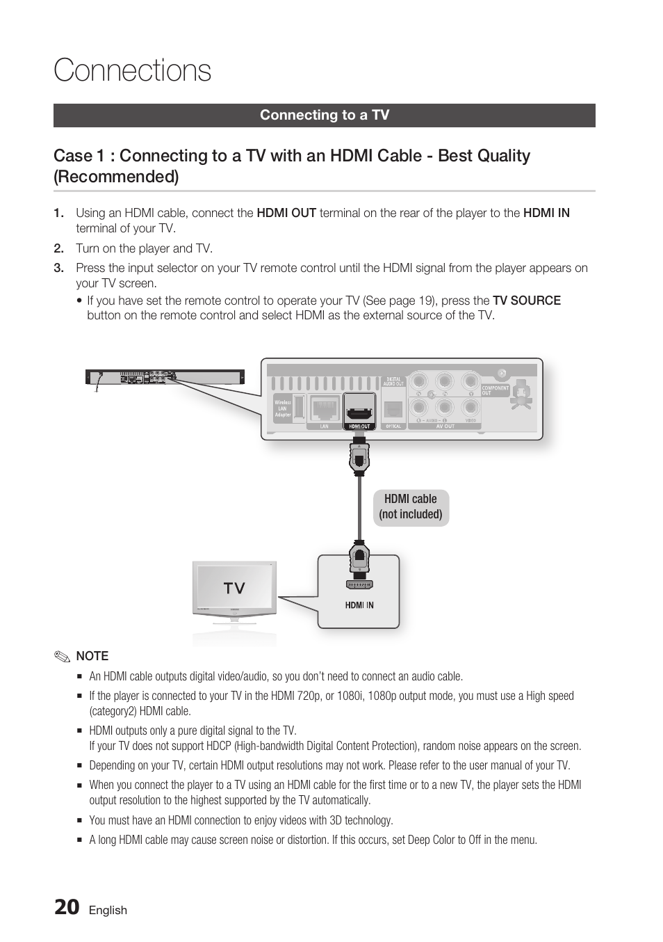 Connections, Connecting to a tv | Samsung BD-C5900-XAA User Manual | Page 20 / 72