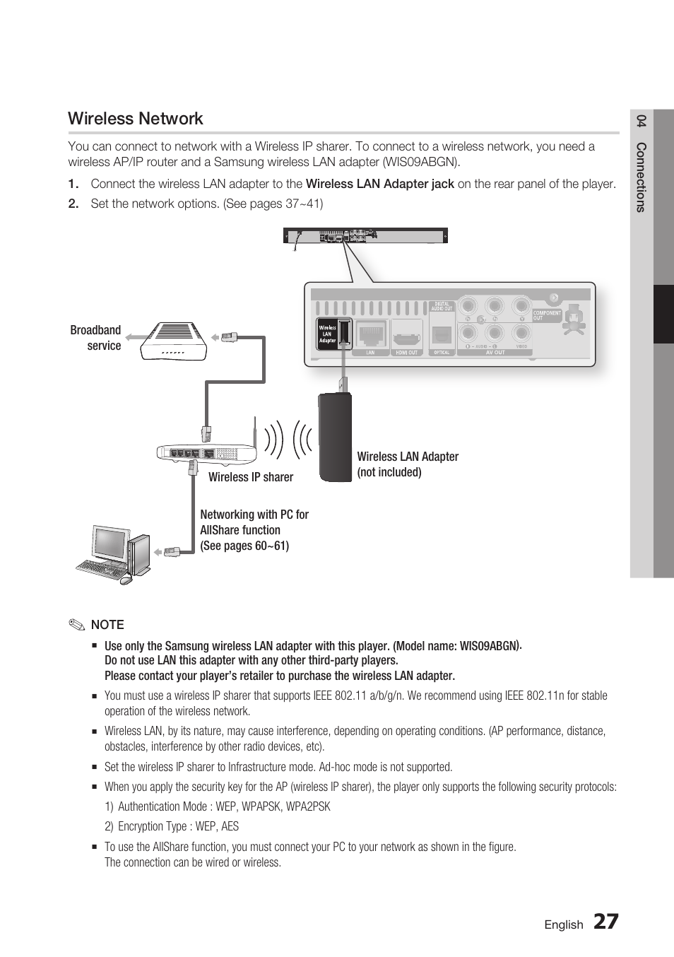 Wireless network | Samsung BD-C5900-XAA User Manual | Page 27 / 72