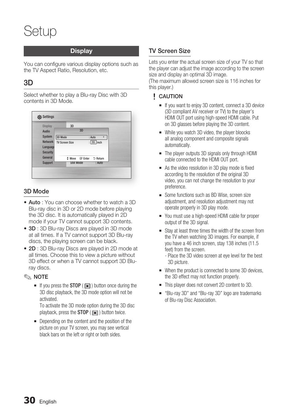 Display, Setup | Samsung BD-C5900-XAA User Manual | Page 30 / 72