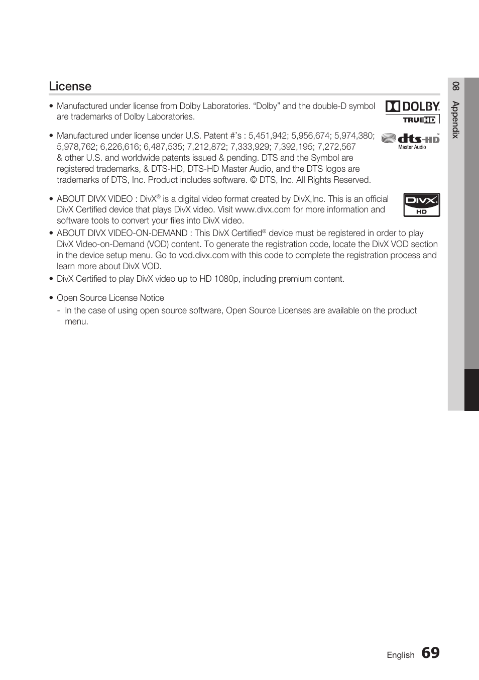 License | Samsung BD-C5900-XAA User Manual | Page 69 / 72