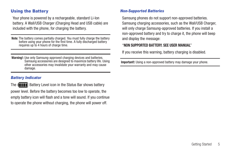 Using the battery | Samsung SCH-U660CNAVZW User Manual | Page 11 / 163