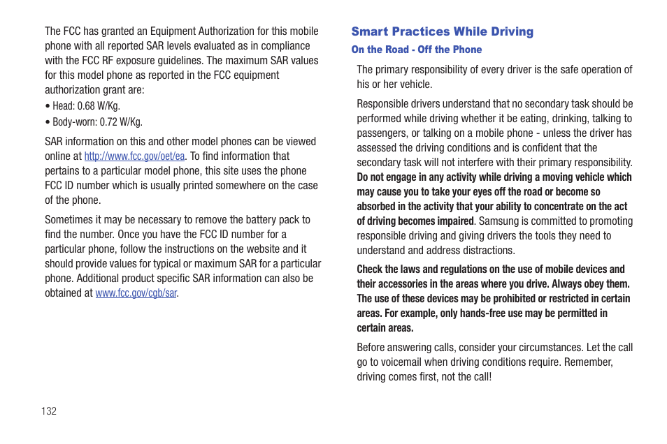 Smart practices while driving | Samsung SCH-U660CNAVZW User Manual | Page 138 / 163