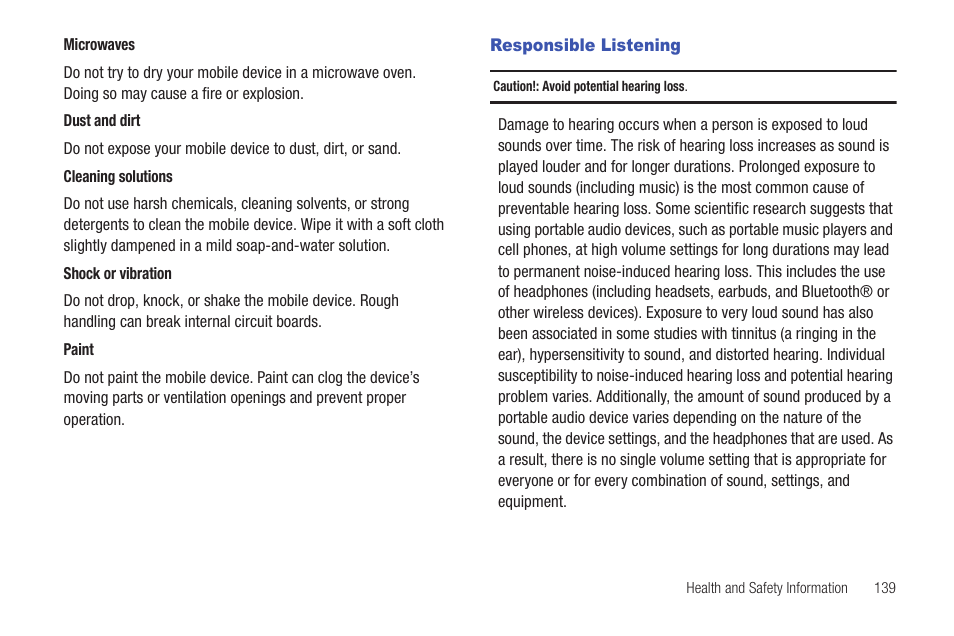 Responsible listening | Samsung SCH-U660CNAVZW User Manual | Page 145 / 163