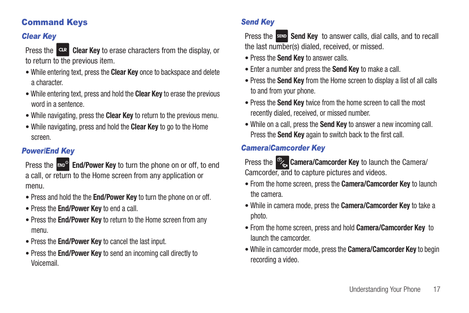 Command keys | Samsung SCH-U660CNAVZW User Manual | Page 23 / 163