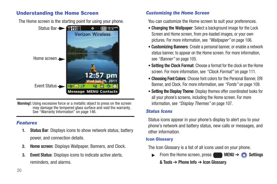 Understanding the home screen | Samsung SCH-U660CNAVZW User Manual | Page 26 / 163