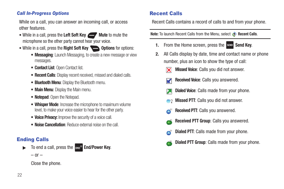 Ending calls, Recent calls, Ending calls recent calls | Samsung SCH-U660CNAVZW User Manual | Page 28 / 163