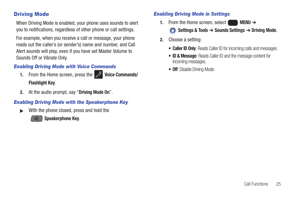 Driving mode | Samsung SCH-U660CNAVZW User Manual | Page 31 / 163