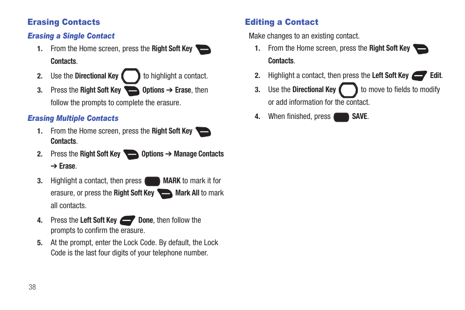 Erasing contacts, Editing a contact, Erasing contacts editing a contact | Samsung SCH-U660CNAVZW User Manual | Page 44 / 163